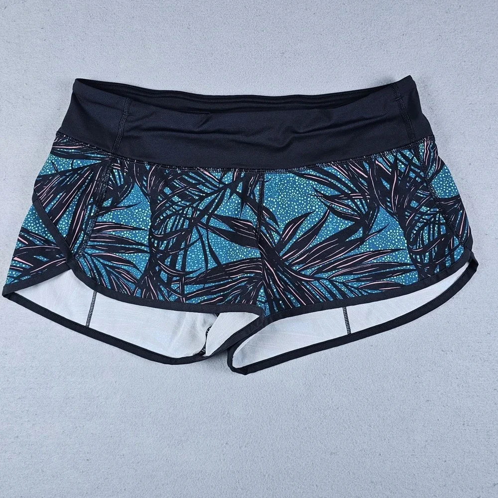 Lululemon Speed Shorts Womens 6 Blue Teal Palm Lace Tofino 2.5